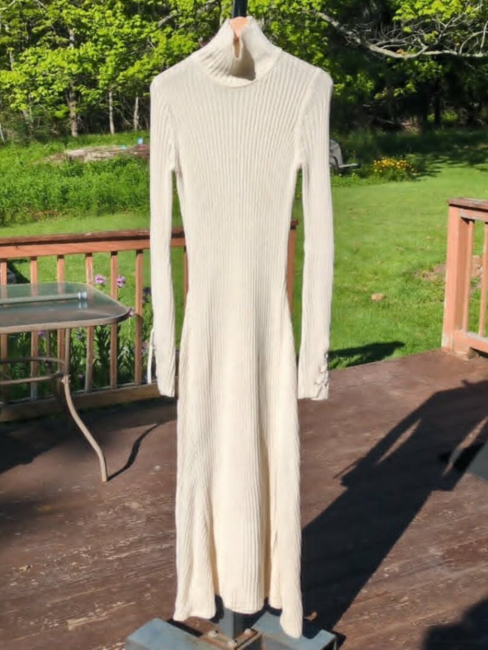 Maje Rafaela Cotton/Wool Size 3 (L) Ribbed Cream Sweater Maxi Dress LaceUp Slv